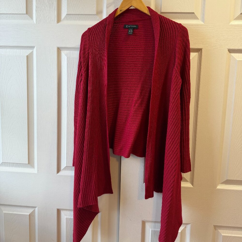 INC Red Ribbed Open-front Cardigan- P/S